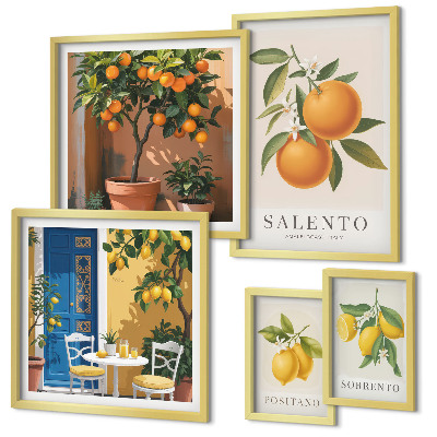 Set of 5 wall art pieces Fruity Italy rustic style