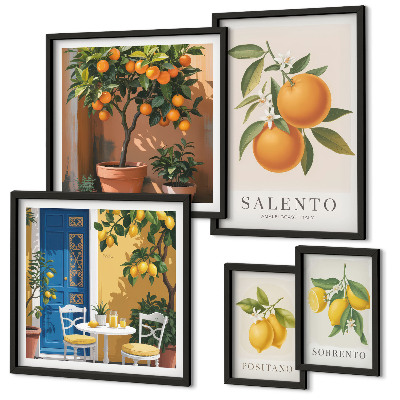 Set of 5 wall art pieces Fruity Italy rustic style