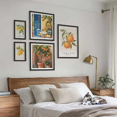 Set of 5 wall art pieces Fruity Italy rustic style