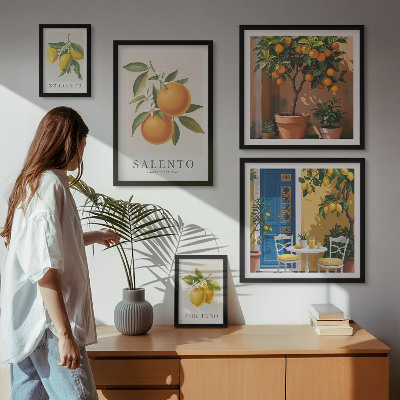 Set of 5 wall art pieces Fruity Italy rustic style