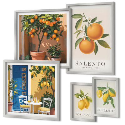Set of 5 wall art pieces Fruity Italy rustic style
