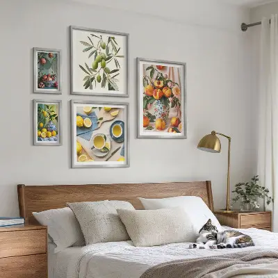 Framed photo set with rustic fruits and flowers decoration