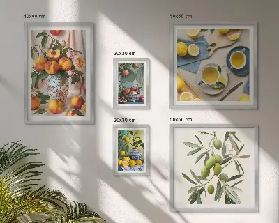 Framed photo set with rustic fruits and flowers decoration