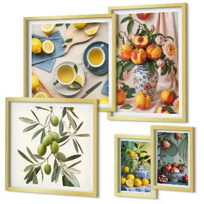Framed photo set with rustic fruits and flowers decoration