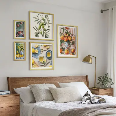 Framed photo set with rustic fruits and flowers decoration