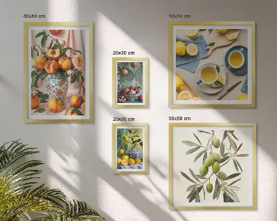 Framed photo set with rustic fruits and flowers decoration