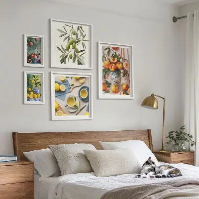 Framed photo set with rustic fruits and flowers decoration