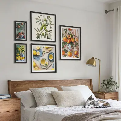 Framed photo set with rustic fruits and flowers decoration
