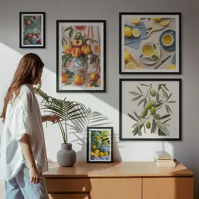 Framed photo set with rustic fruits and flowers decoration