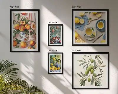 Framed photo set with rustic fruits and flowers decoration