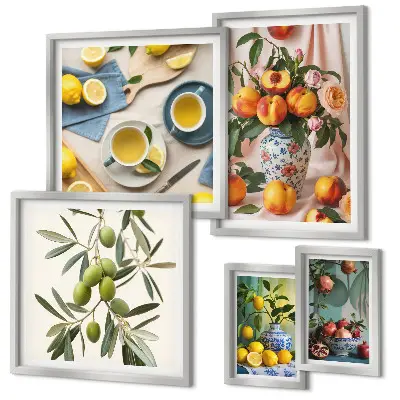 Framed photo set with rustic fruits and flowers decoration