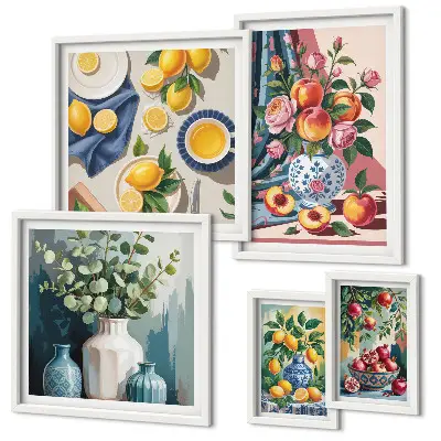 Floral fruit compositions wall art set of 5 pieces