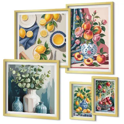 Floral fruit compositions wall art set of 5 pieces