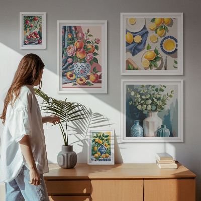 Set of 5 wall art pieces Floral fruit compositions