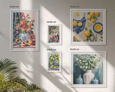 Floral fruit compositions wall art set of 5 pieces