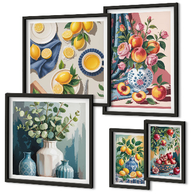 Set of 5 wall art pieces Floral fruit compositions
