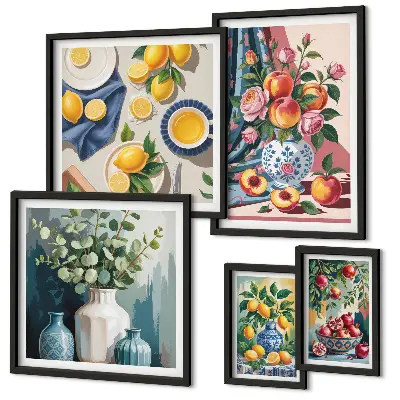Floral fruit compositions wall art set of 5 pieces