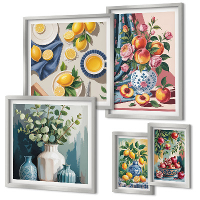 Set of 5 wall art pieces Floral fruit compositions