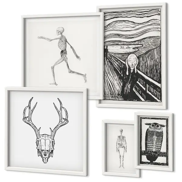 Framed photo print set featuring surrealist nature and human themes