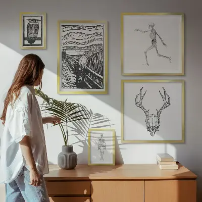 Framed photo print set featuring surrealist nature and human themes