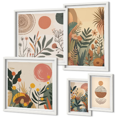 Set of 5 wall art pieces Abstract boho plant motifs