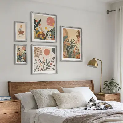 Abstract boho plant wall art set set of 5 pieces