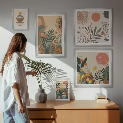 Abstract boho plant wall art set set of 5 pieces