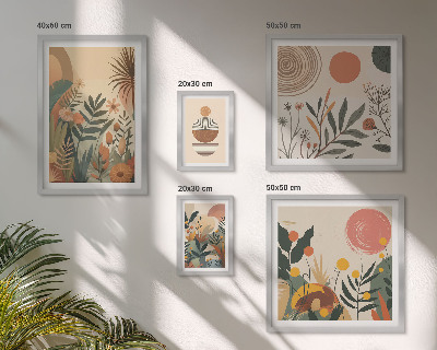 Set of 5 wall art pieces Abstract boho plant motifs