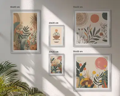 Abstract boho plant wall art set set of 5 pieces