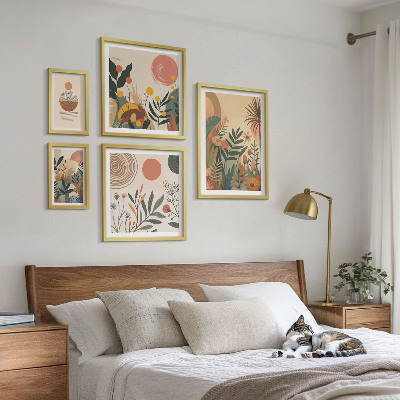 Set of 5 wall art pieces Abstract boho plant motifs