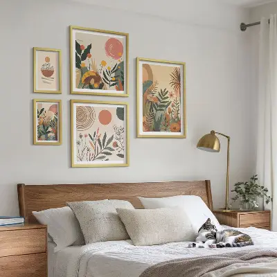 Abstract boho plant wall art set set of 5 pieces