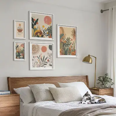 Abstract boho plant wall art set set of 5 pieces