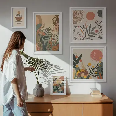 Abstract boho plant wall art set set of 5 pieces