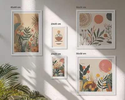 Abstract boho plant wall art set set of 5 pieces