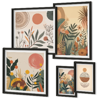 Set of 5 wall art pieces Abstract boho plant motifs