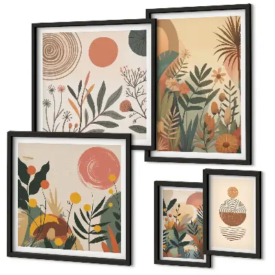 Abstract boho plant wall art set set of 5 pieces