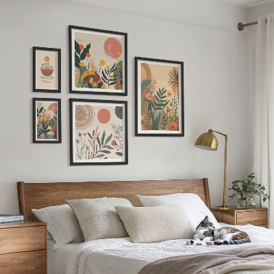 Set of 5 wall art pieces Abstract boho plant motifs
