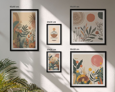 Set of 5 wall art pieces Abstract boho plant motifs