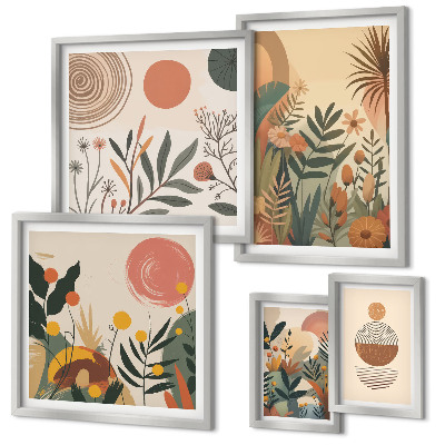 Set of 5 wall art pieces Abstract boho plant motifs