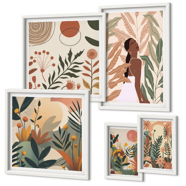 Gallery wall Boho style with a plant figure