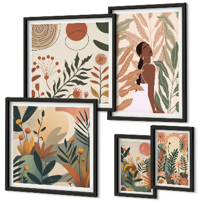 Gallery wall Boho style with a plant figure