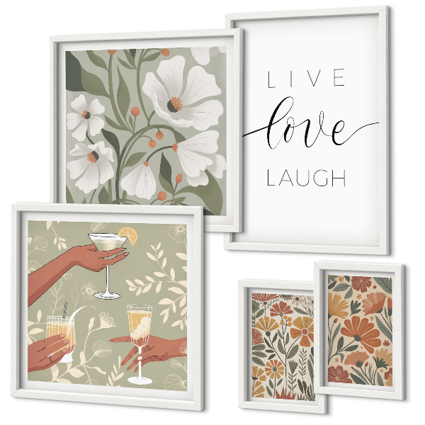 Set of 5 wall art pieces Stylish floral graphics slogans