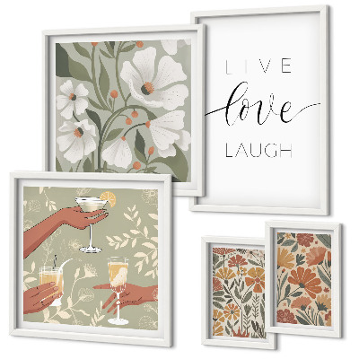 Set of 5 wall art pieces Stylish floral graphics slogans