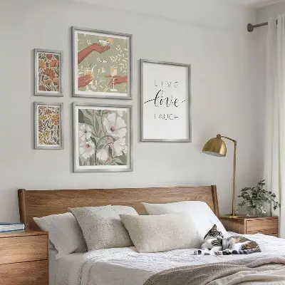 Set of 5 floral wall art pieces with stylish graphic slogans