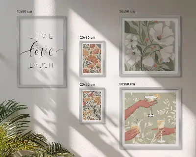 Set of 5 floral wall art pieces with stylish graphic slogans