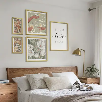 Set of 5 floral wall art pieces with stylish graphic slogans