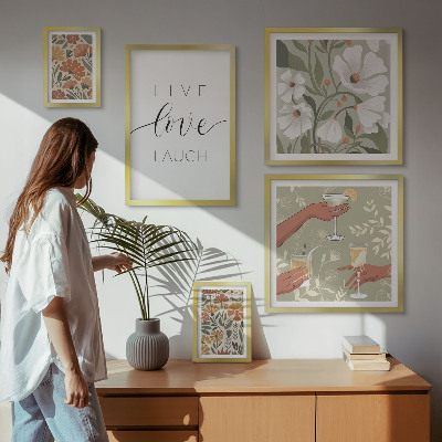 Set of 5 wall art pieces Stylish floral graphics slogans