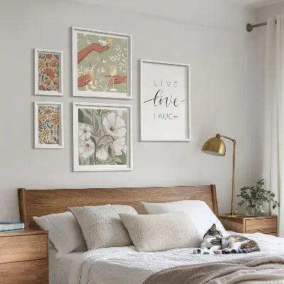 Set of 5 floral wall art pieces with stylish graphic slogans