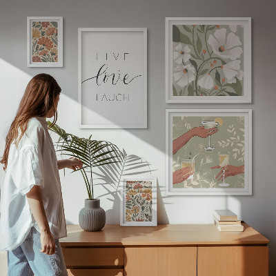 Set of 5 wall art pieces Stylish floral graphics slogans