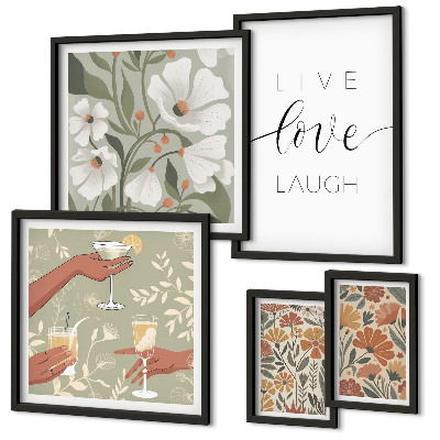 Set of 5 wall art pieces Stylish floral graphics slogans